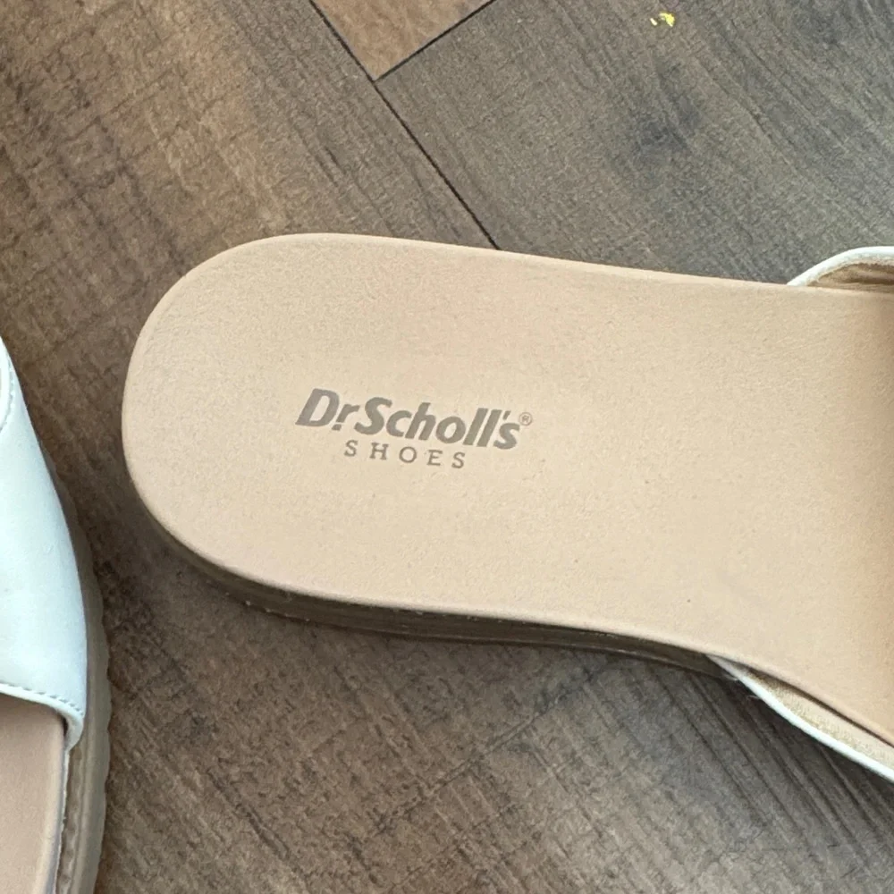 Dr. Scholl's Cream Slide Sandals with Gold Hardware
